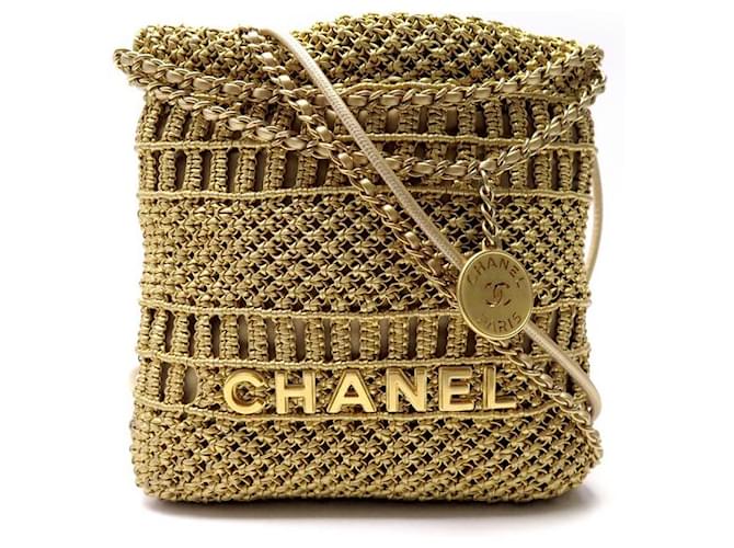 Nova bolsa Chanel 22 MINI METIERS D’ART AS3980 BOLSA DE MÃO ALÇA DE OMBRO DE COURO Dourado  ref.1315263