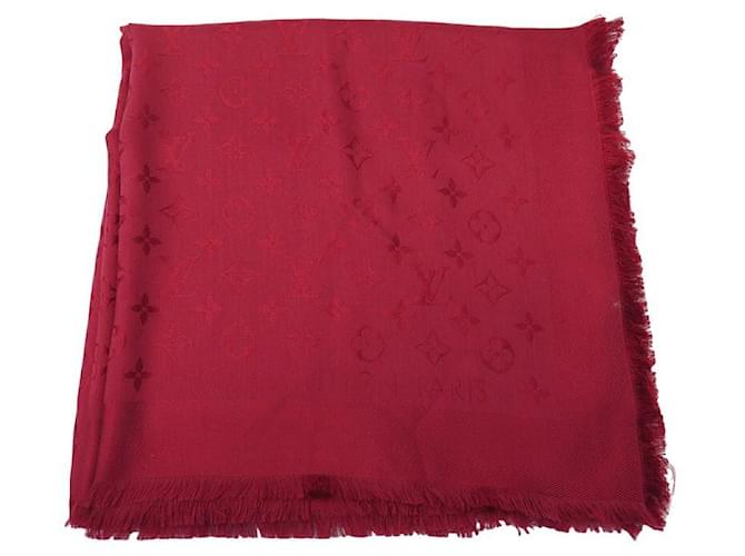CHALE LOUIS VUITTON MONOGRAM RED CANDY APPLE M72237 WOOL SILK SHAWL Leather  ref.1315288