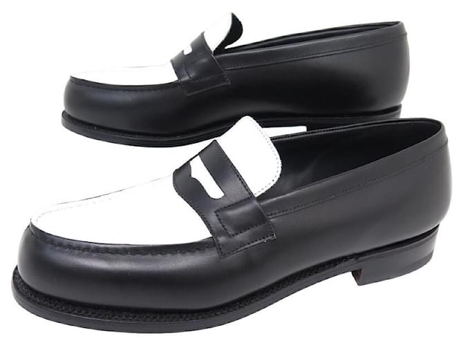 NEW JM WESTON LOAFERS 180 BICOLOR BLACK WHITE 5.5C 39 Loafers Leather  ref.1315298