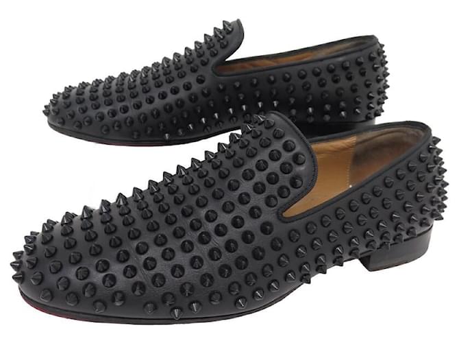 CHRISTIAN LOUBOUTIN DANDELION SPIKE LEATHER MOCCASIN SHOES 39.5 SHOES Black  ref.1315301