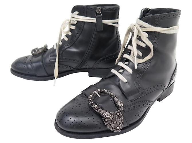 SHOES GUCCI QUEERCORE ANKLE BOOTS WITH DIONYSUS BUCKLE 6.5 40.5 BOOTS SHOES Black Leather  ref.1315302