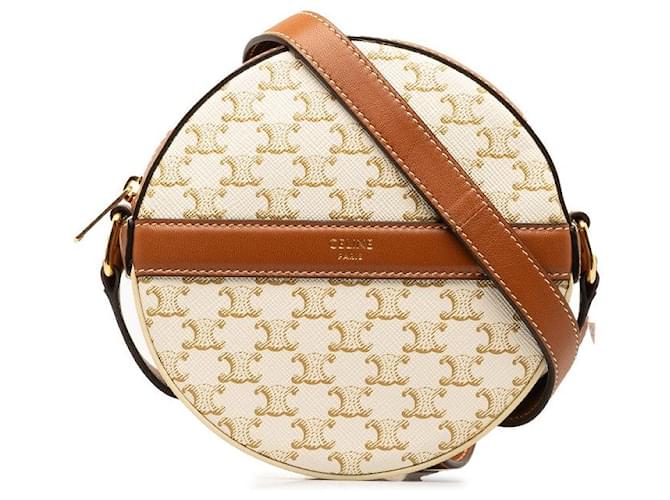 Céline Celine Triomphe Round Purse Shoulder Bag PVC Leather in Great Condition Beige Plastic  ref.1315308