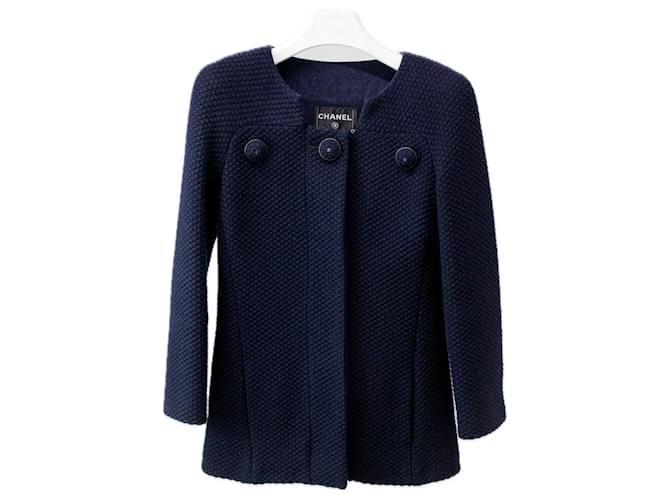 Chanel Jaqueta de Tweed com Botões Grandes CC Azul marinho  ref.1315364