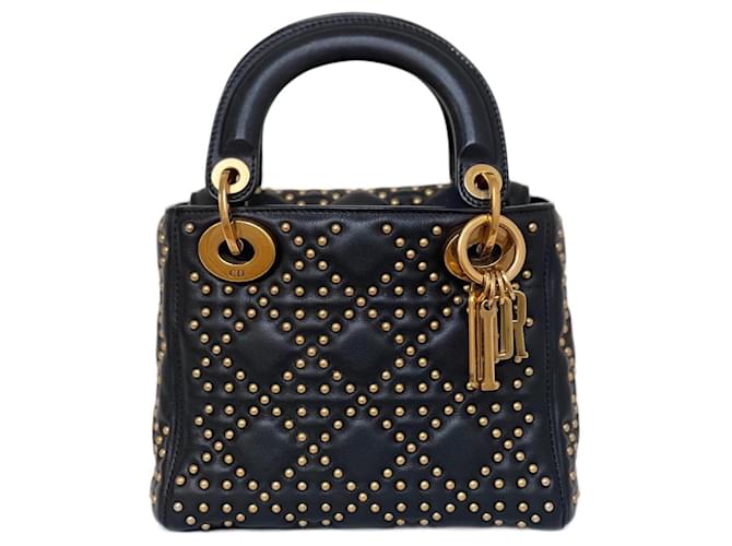 Mini Lady Dior Studded black Leather  ref.1315433