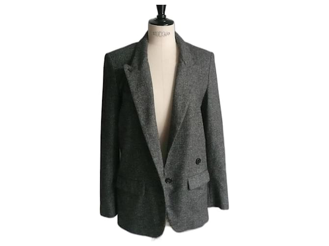 ISABEL MARANT Chevron anthracite jacket in very good condition Size 38 Dark grey Wool  ref.1315437