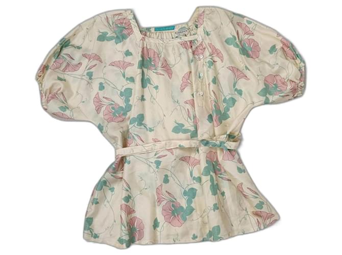 Cacharel vintage 70s flower silk shirt Eggshell  ref.1315518