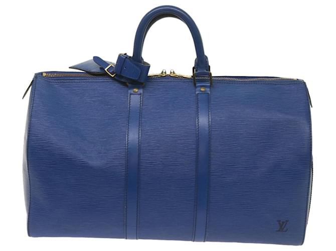 Keepall Louis Vuitton Azul Cuero  ref.1315616