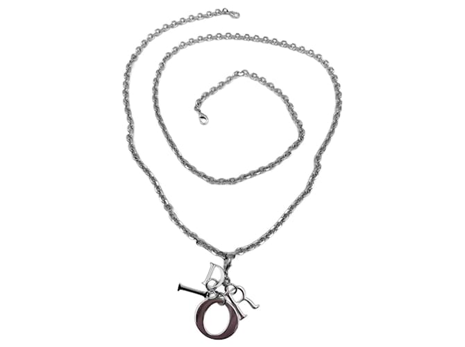 Removable silver chain shoulder strap by Christian Dior with D.I.O.R. pendant. Silvery Metal  ref.1315630