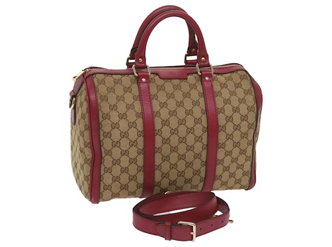 Gucci GG Canvas Hand Bag 2caminho bege vermelho 247205 auth 68594 Lona  ref.1315803