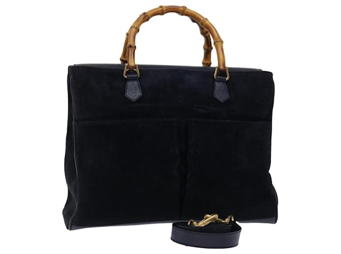 GUCCI Bamboo Tote Bag Suede 2way Black 002 2855 Auth ep3654  ref.1315819