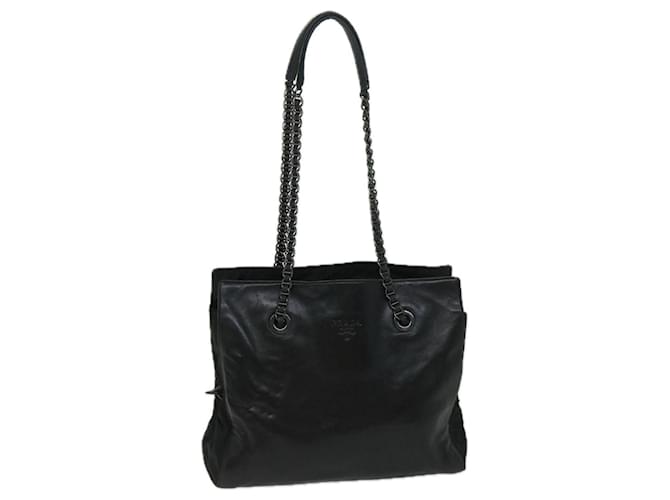 PRADA Chain Shoulder Bag Leather Black Auth bs12517  ref.1315834