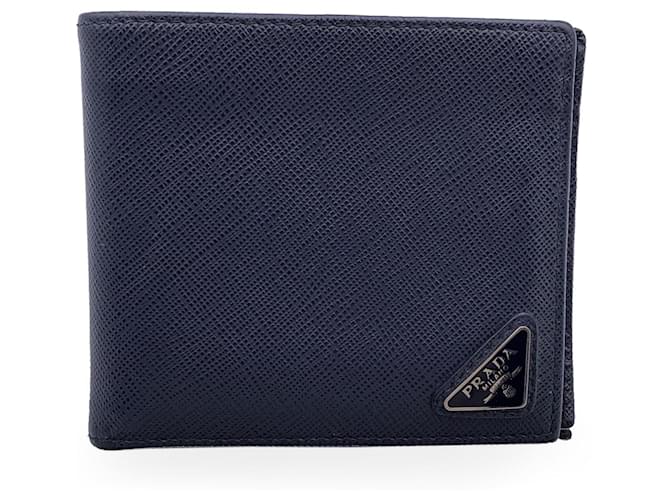 Saffiano PRADA Brieftasche Blau Leder  ref.1316034
