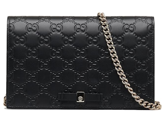 GUCCI Handbags Wallet On Chain B Black Linen  ref.1316070