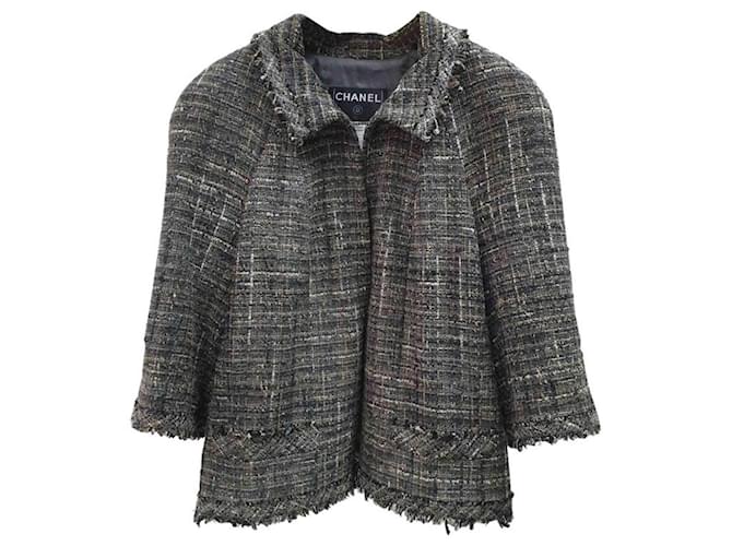 Chaqueta de tweed con flecos de Chanel Gris antracita  ref.1316125