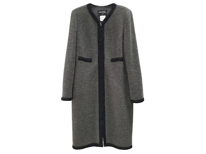 Chanel Braided Trim Coat Dark grey Wool  ref.1316130