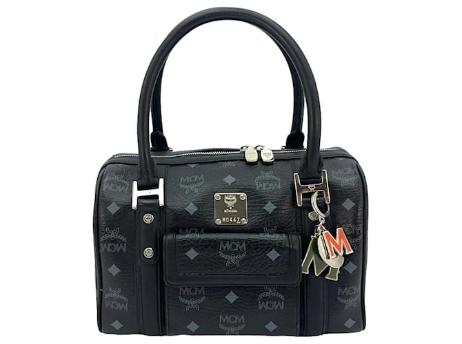 Bolsa de mão MCM Boston Bag One Pocket preta, bolsa de mão Heritage com alça e logotipo. Preto  ref.1316184