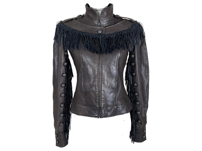 Chanel Nuova giacca con frange da passerella Parigi / Dallas Marrone Pelle  ref.1316195