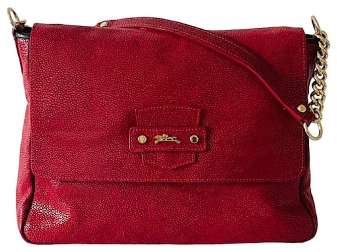 Longchamp Caviar Pearl Red Gold hardware Patent leather  ref.1316205