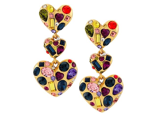 Boucles d'oreilles chandelier en cristal et en or avec cœur en pierres précieuses OSCAR DE LA RENTA Métal Multicolore  ref.1316214
