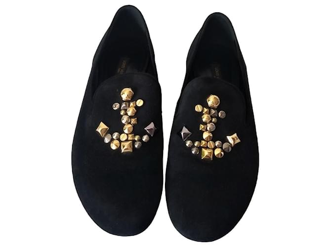 Chaussure plate en daim Louis Vuitton Coton Noir  ref.1316222