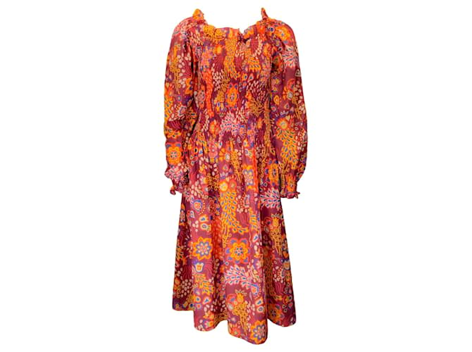 Autre Marque La doubléJ Rouge / Magnifique robe orange à imprimé Taranta multicolore Coton  ref.1316282