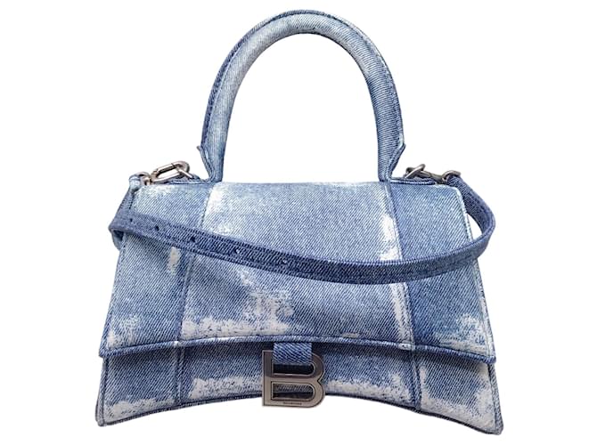 Autre Marque Balenciaga Blue Distressed Denim Hourglass Top Handle Bag Cloth  ref.1316283