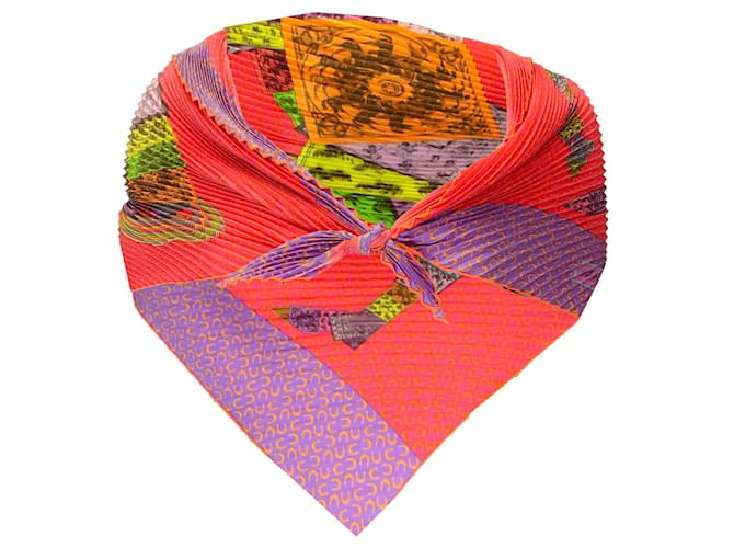 Autre Marque Hermès Rose / Écharpe en sergé de soie plissée Multi A Cheval sur mon Carre Plisse Violet Multicolore  ref.1316284
