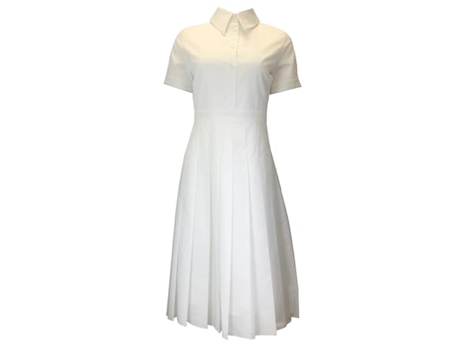 Autre Marque Duncan White Pleated Short Sleeved Button-down Cotton Shirt Dress  ref.1316291