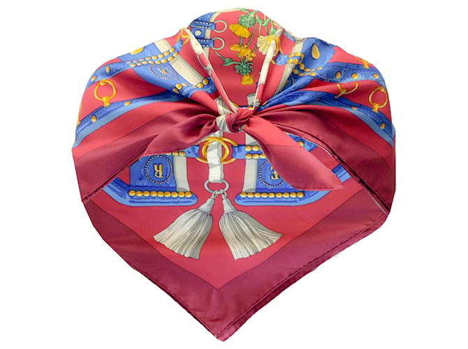 Autre Marque Hermes red / Blue Multi Aux Champs Square Silk Twill Scarf Multiple colors  ref.1316298