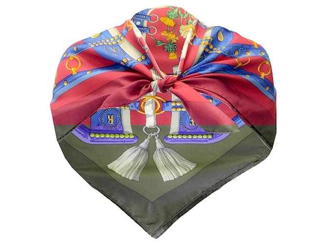 Hermès Hermes red / Blue Multi Aux Champs Square Silk Twill Scarf Multiple colors  ref.1316298