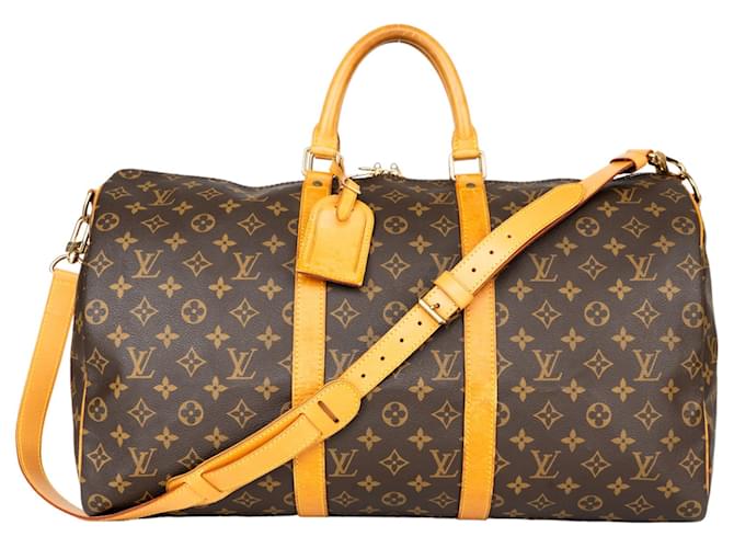 Louis Vuitton Canvas Monogram Keepall Bandouliere 50 Brown Leather  ref.1316307