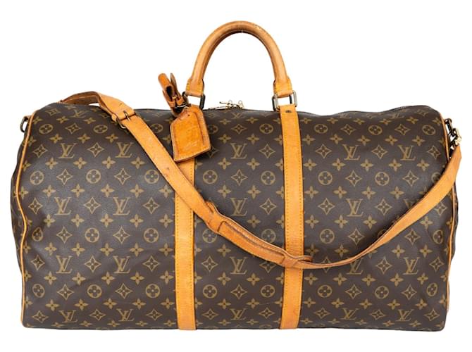 Louis Vuitton Canvas Monogram Keepall Bandouliere 60 Brown Leather  ref.1316313