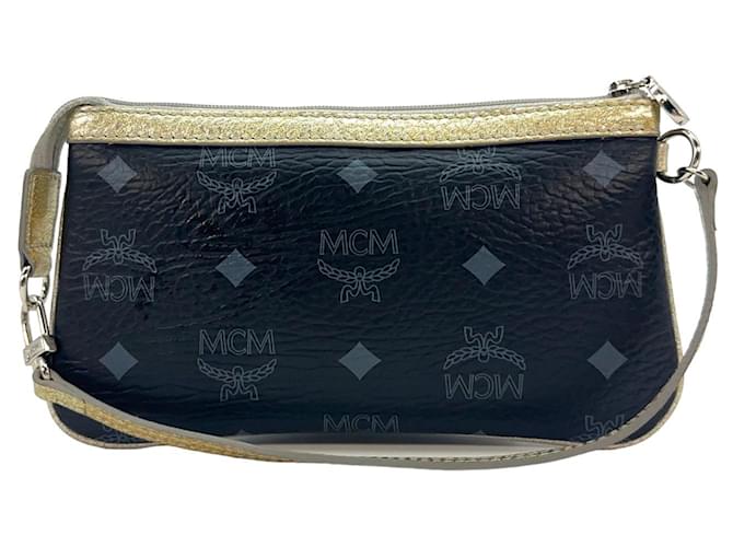 Étui pochette MCM Mini Bag trousse de maquillage petite sac noir argent métallique  ref.1316324