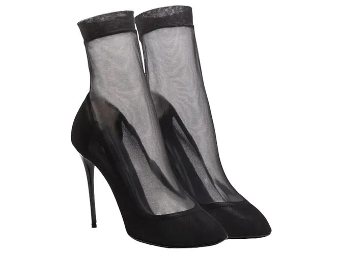 Dolce & Gabbana Botas de tornozelo em couro e tule preto 39