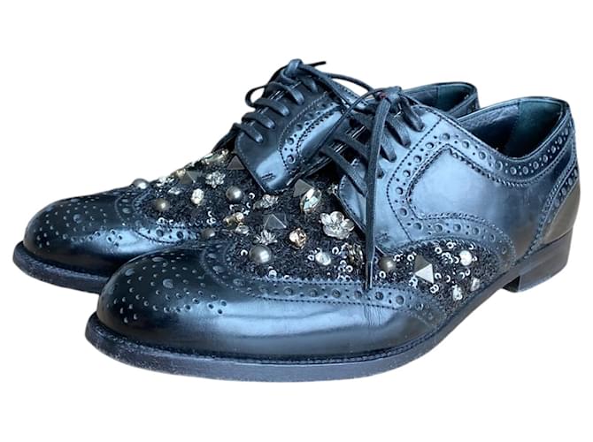 Dolce & Gabbana Zapatos con cordones Negro Cuero  ref.1316334