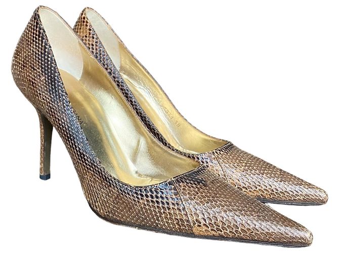 Dolce & Gabbana Brown Python Leather Pointed Toe Pumps