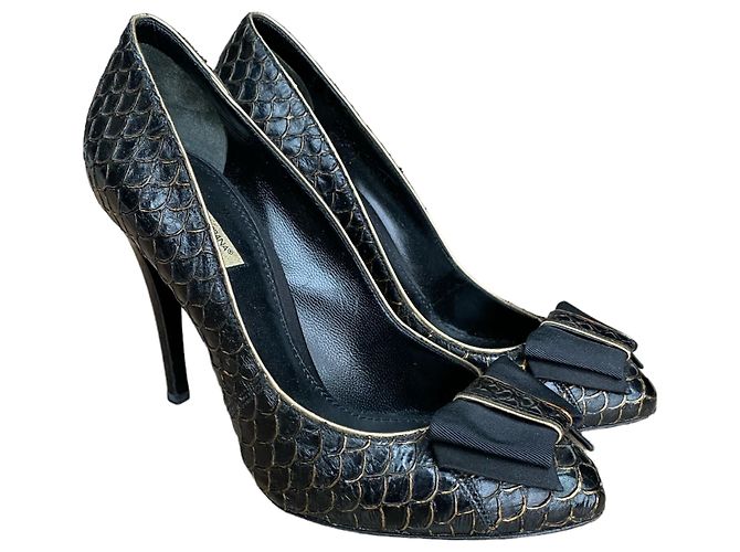 Dolce & Gabbana Black Python Leather Bow Pumps