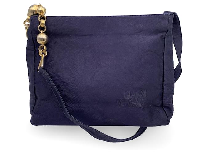 Gianni Versace Vintage Blue Canvas Tote Shoulder Bag Cloth  ref.1316353