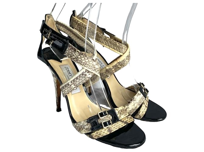 Jimmy Choo Sandals Black Beige Leather Patent leather  ref.1316386