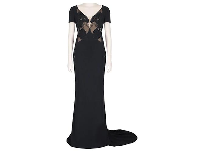 Stella Mc Cartney Stella McCartney Black Intricate Lace Detailed Puddle Train Gown Dress Rayon Acetate  ref.1316397