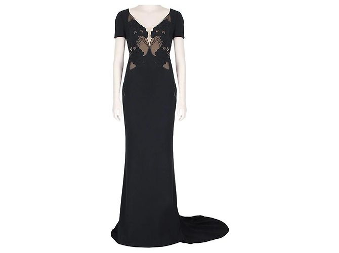 Stella Mc Cartney Stella McCartney Black Intricate Lace Detailed Puddle Train Gown Dress