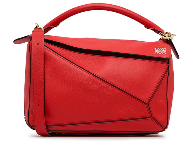 Loewe Red Medium Puzzle Bag Leather Pony-style calfskin  ref.1316413