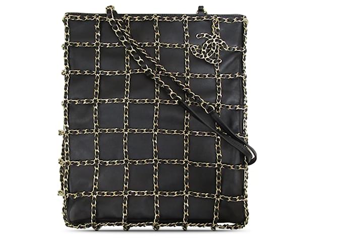 Bolso shopping Chanel CC de piel de cordero negro con cadena Cuero  ref.1316440