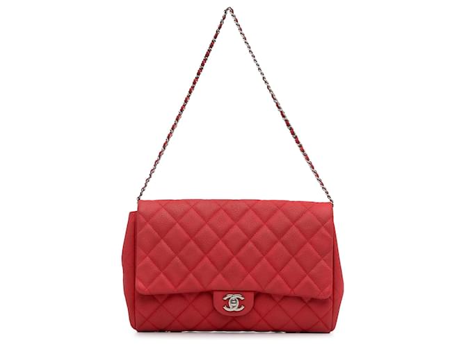 Chanel Red Quilted Caviar New Clutch on Chain Leather  ref.1316454