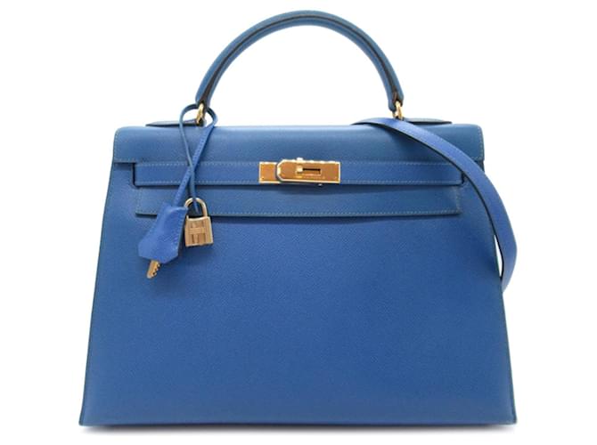 Hermès Azul Courchevel Kelly Sellier 32 Couro Bezerro-como bezerro  ref.1316465