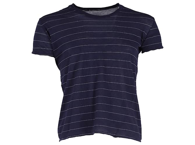 Dior Pin-Stripe T-shirt in Navy Blue Cotton  ref.1316499