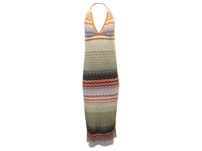 M Missoni Wave Knit Halter Neck Maxi Dress en coton multicolore  ref.1316505