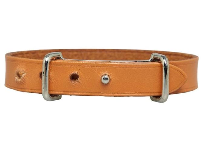 Hermès Pulseira Hermes Ap2 Prata Metal Couro Marrom em Muito Bom Estado  ref.1316527