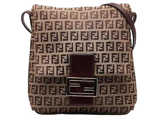 Fendi Zucchino Canvas Leder Schultertasche 8BT075 in sehr gutem Zustand Beige Leinwand  ref.1316543