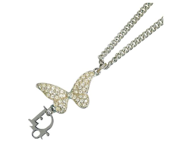 Dior Rhinestone Butterfly Pendant Necklace Metal  ref.1316548